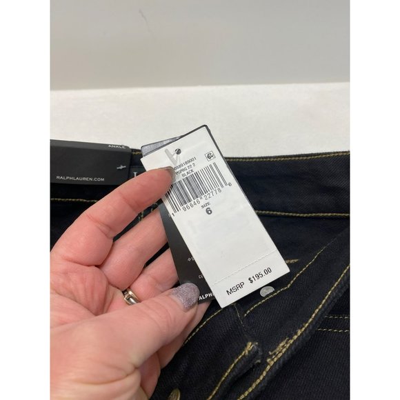 NWT Ralph Lauren Beaded High-Rise Straight Cropped Jeans in Black Rinse 28 - Picture 5 of 11